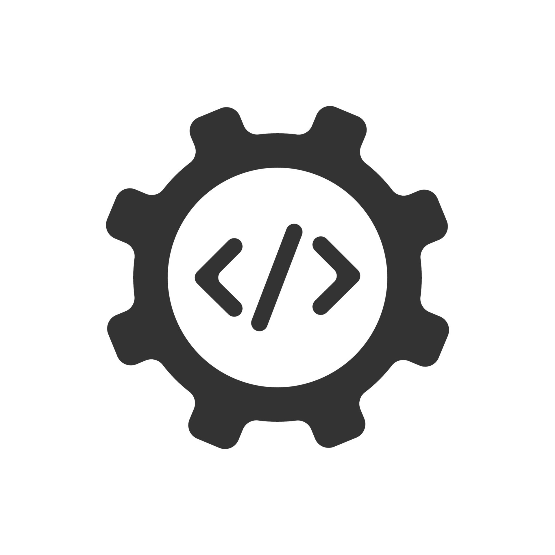Gear and code icon. Develope software symbol. Sign java technology ...