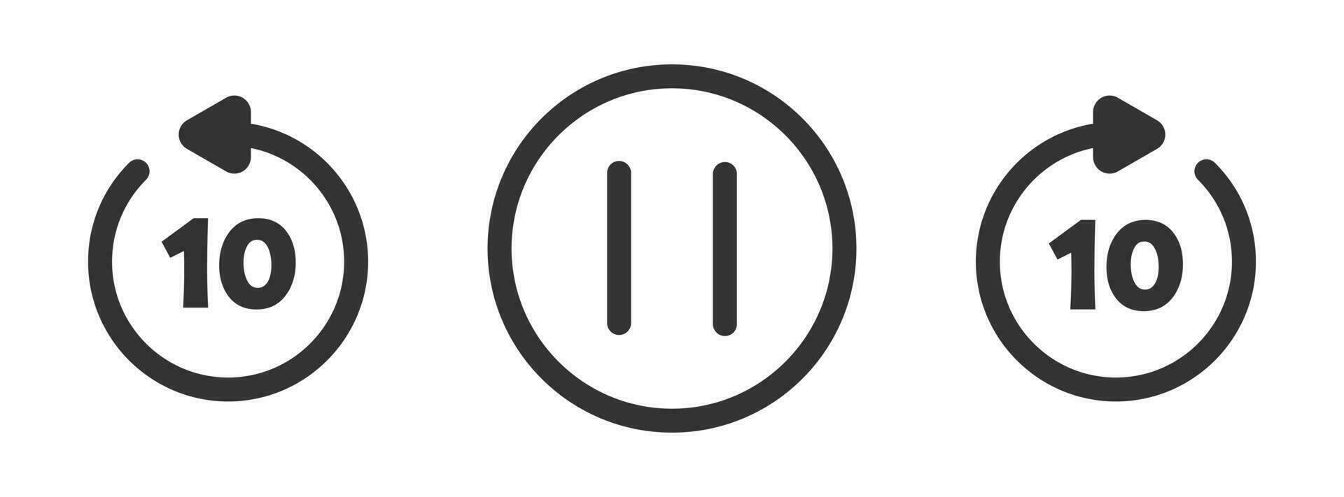 Rewind 10 seconds, pause, fast forward 10 seconds icon. Media symbol. Sign app button vector. vector
