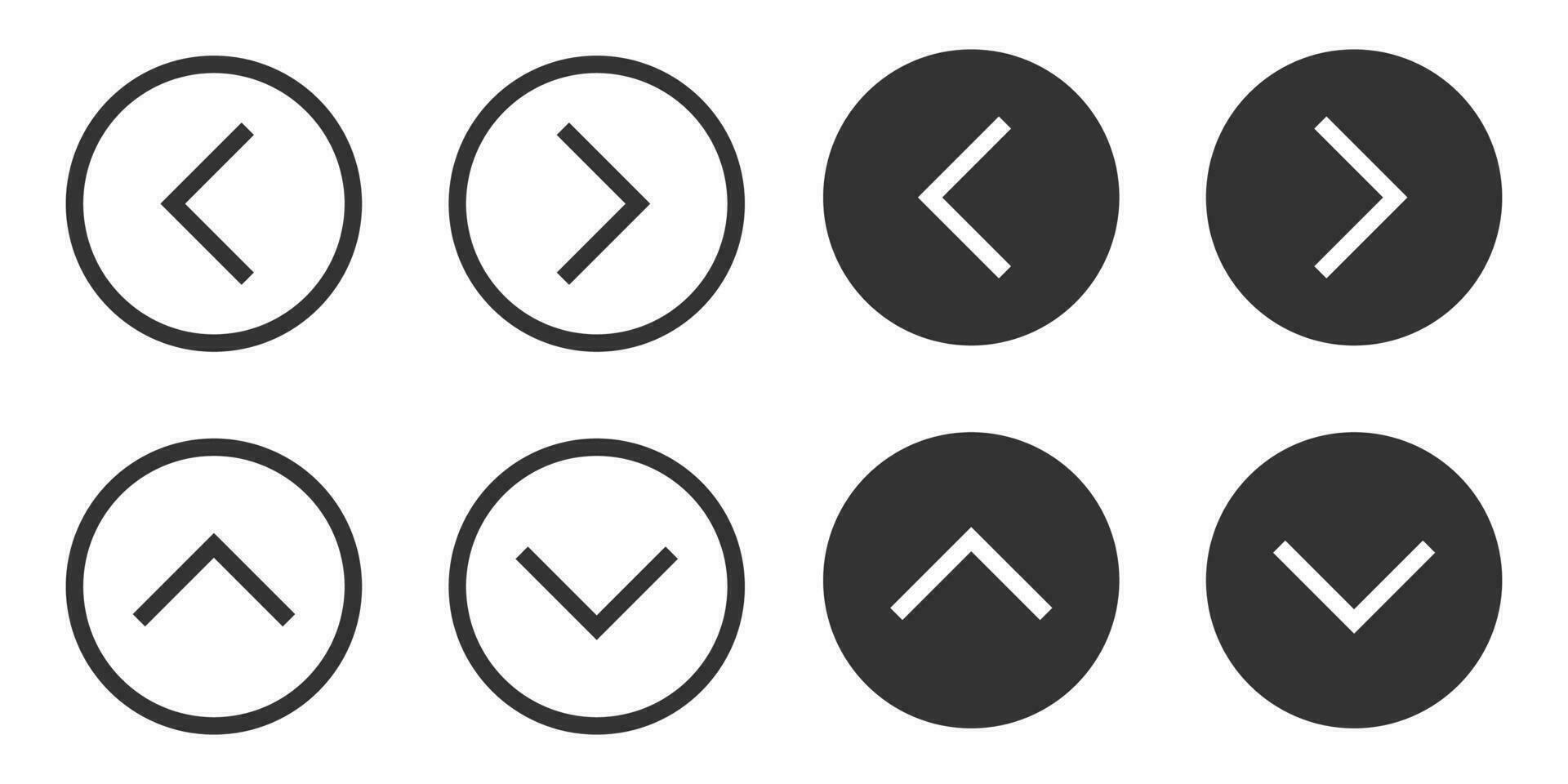 Arrows set icon. Direction left, right, up and down pointer in a circle symbol. Sign app button vector. vector