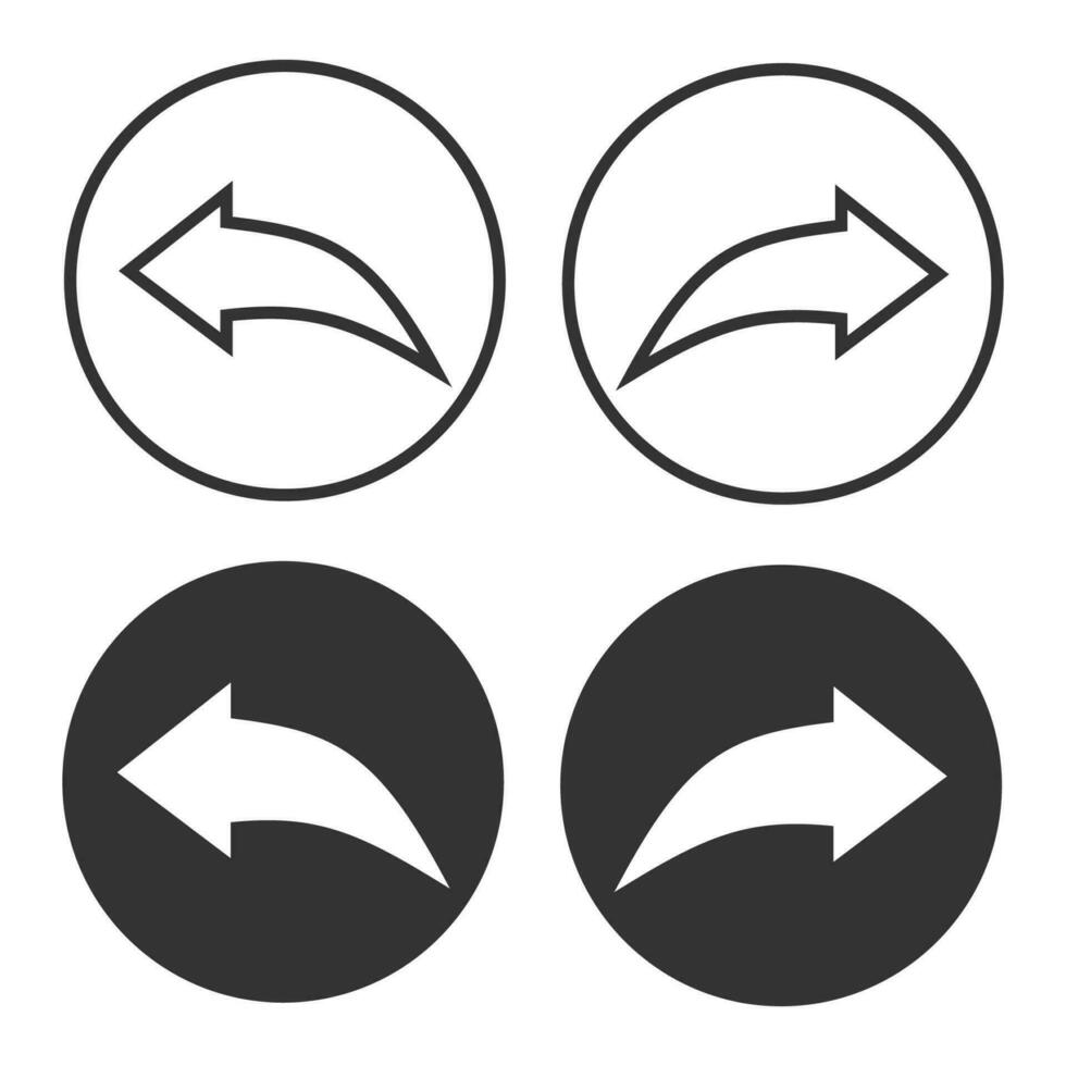 Curved left, rigth  arrow icon. Black and white next mark pointer symbol. Sign app button vector. vector