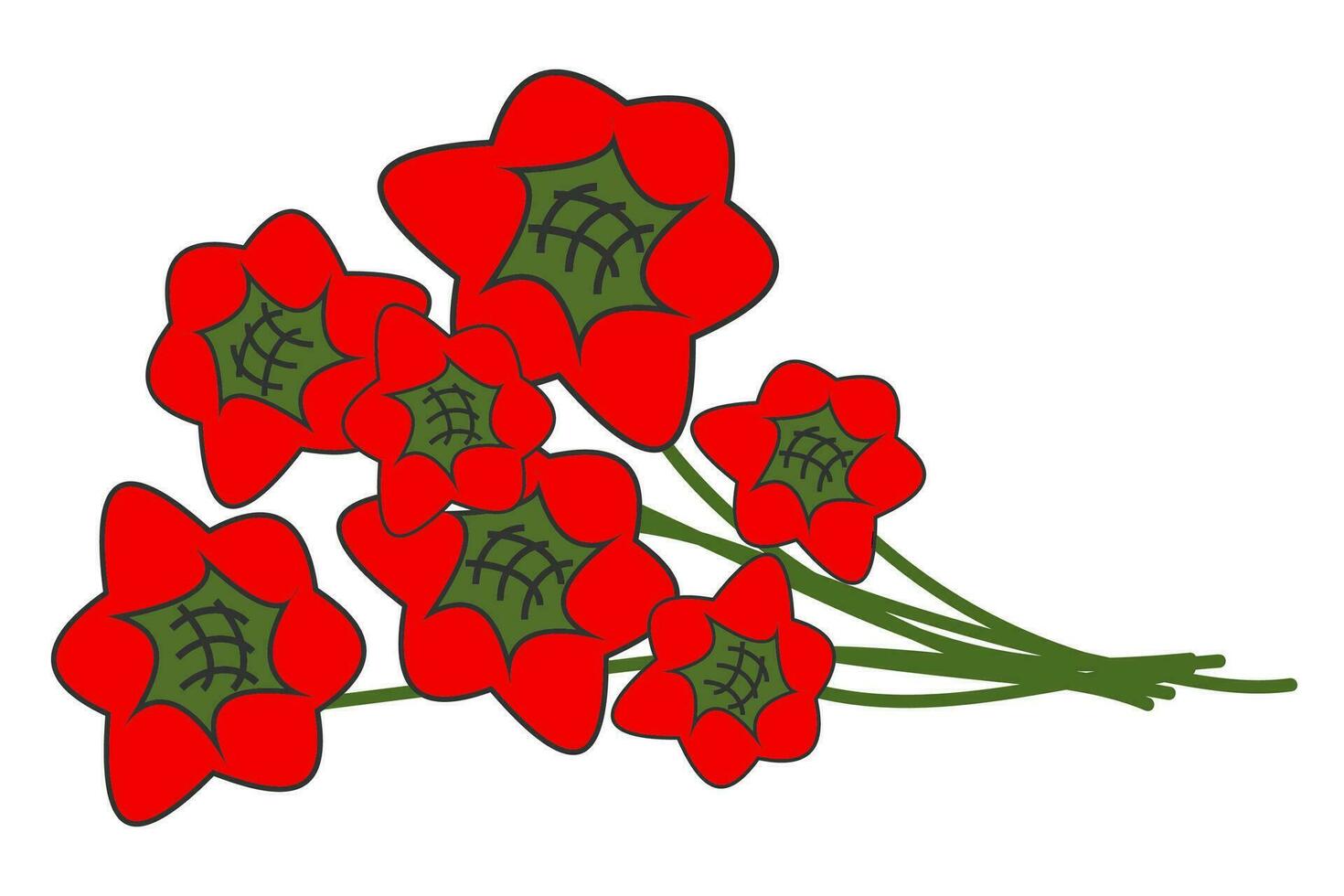 Bouquet of red flowers icon. Bunch poppy symbol. Sign decor day vector. vector