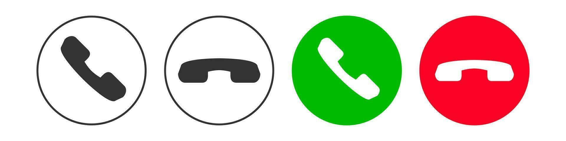 Phone call icon. Black, green and red yes no  buttons symbol. Sign smartphone vector. vector