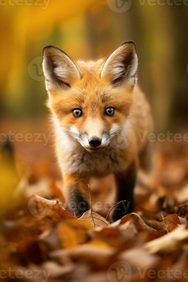 AI generated Red fox in the autumn forest. Beautiful wild animal in nature. photo