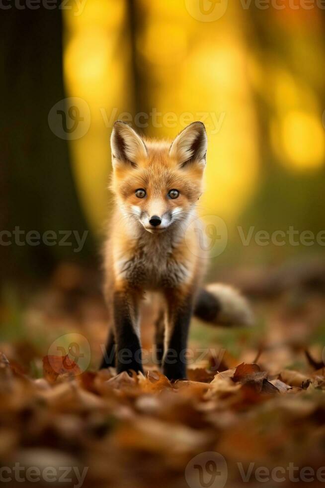 AI generated Red fox in the autumn forest. Beautiful wild animal in nature. photo