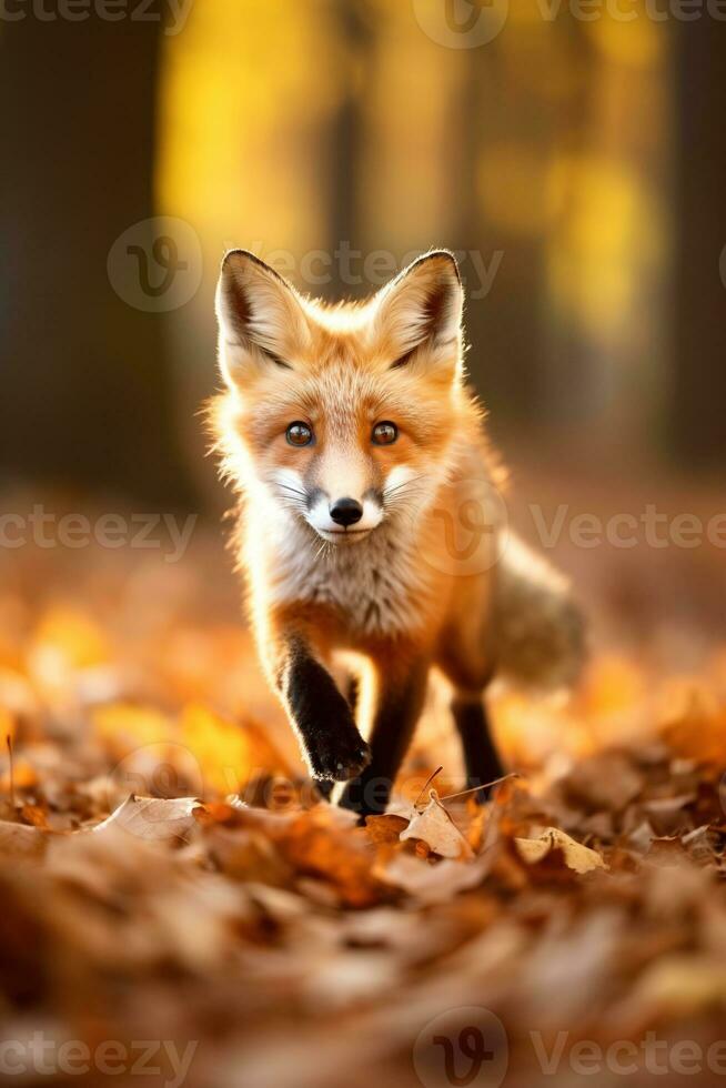 AI generated Red fox in the autumn forest. Beautiful wild animal in nature. photo