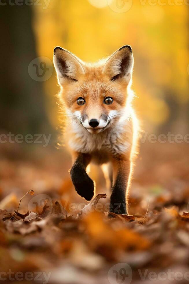 AI generated Red fox in the autumn forest. Beautiful wild animal in nature. photo