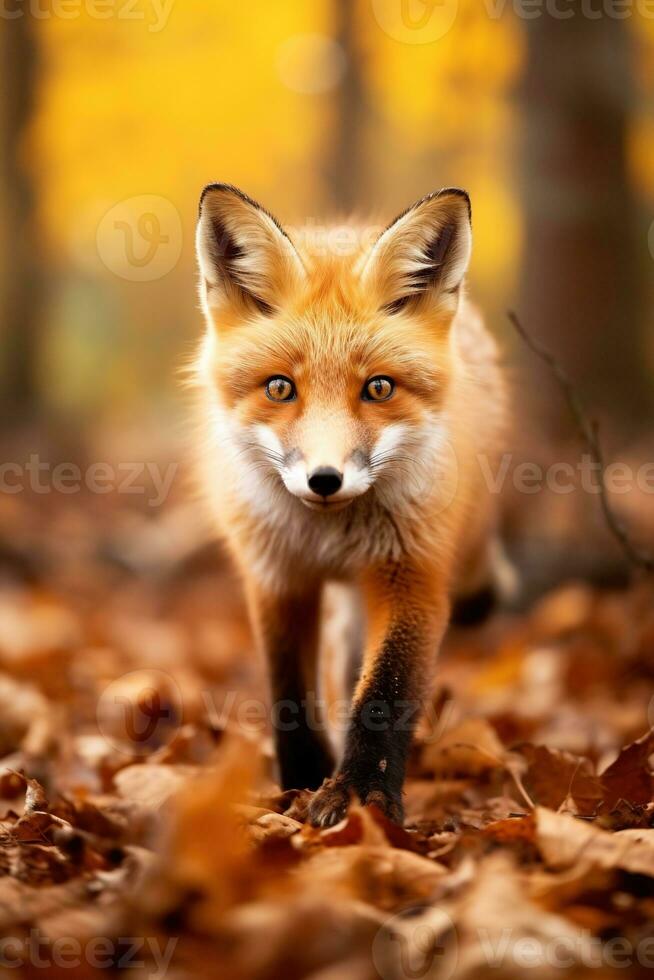 AI generated Red fox in the autumn forest. Beautiful wild animal in nature. photo