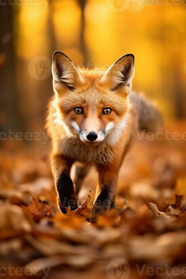 AI generated Red fox in the autumn forest. Beautiful wild animal in nature. photo