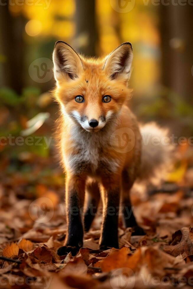 AI generated Red fox in the autumn forest. Beautiful wild animal in nature. photo