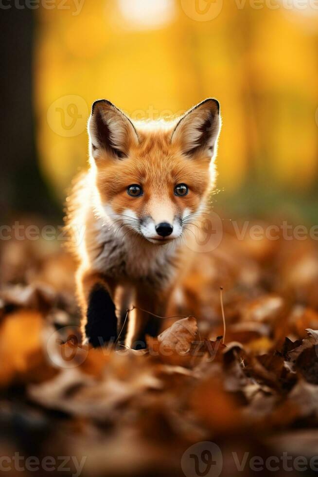 AI generated Red fox in the autumn forest. Beautiful wild animal in nature. photo