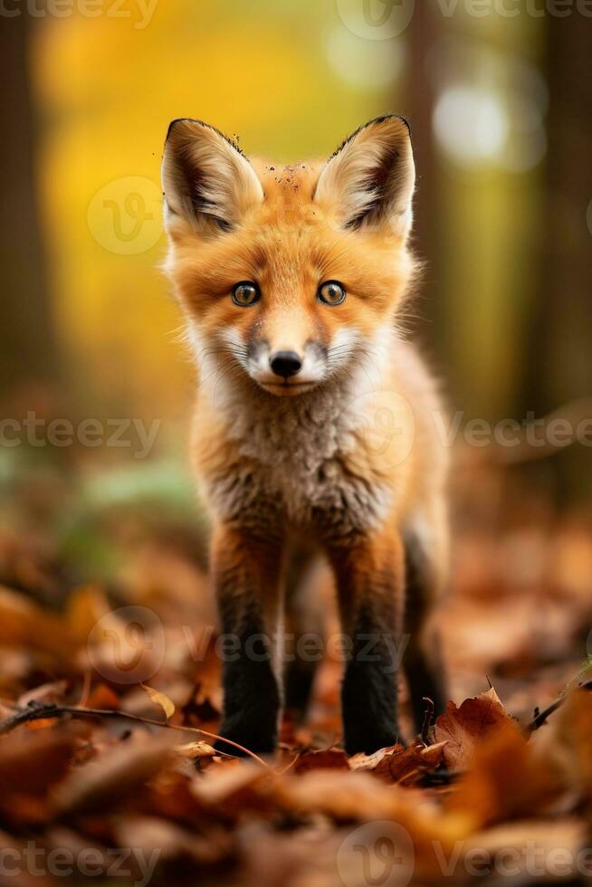 AI generated Red fox in the autumn forest. Beautiful wild animal in nature. photo