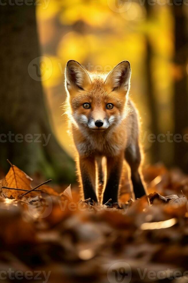 ai generado rojo zorro en el otoño bosque. hermosa salvaje animal en naturaleza. foto