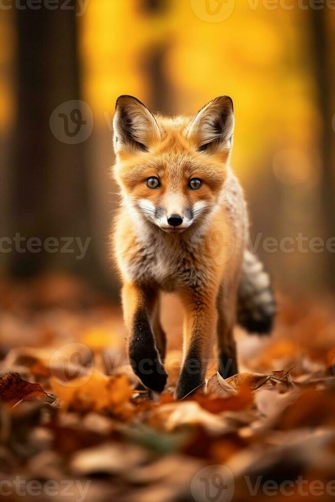 AI generated Red fox in the autumn forest. Beautiful wild animal in nature. photo