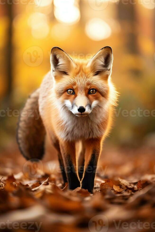 AI generated Red fox in the autumn forest. Beautiful wild animal in nature. photo