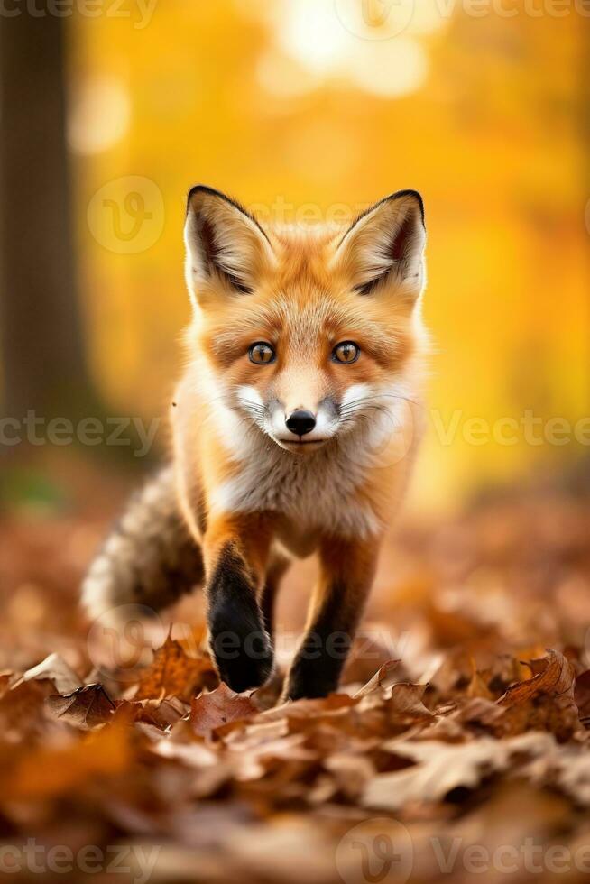 AI generated Red fox in the autumn forest. Beautiful wild animal in nature. photo