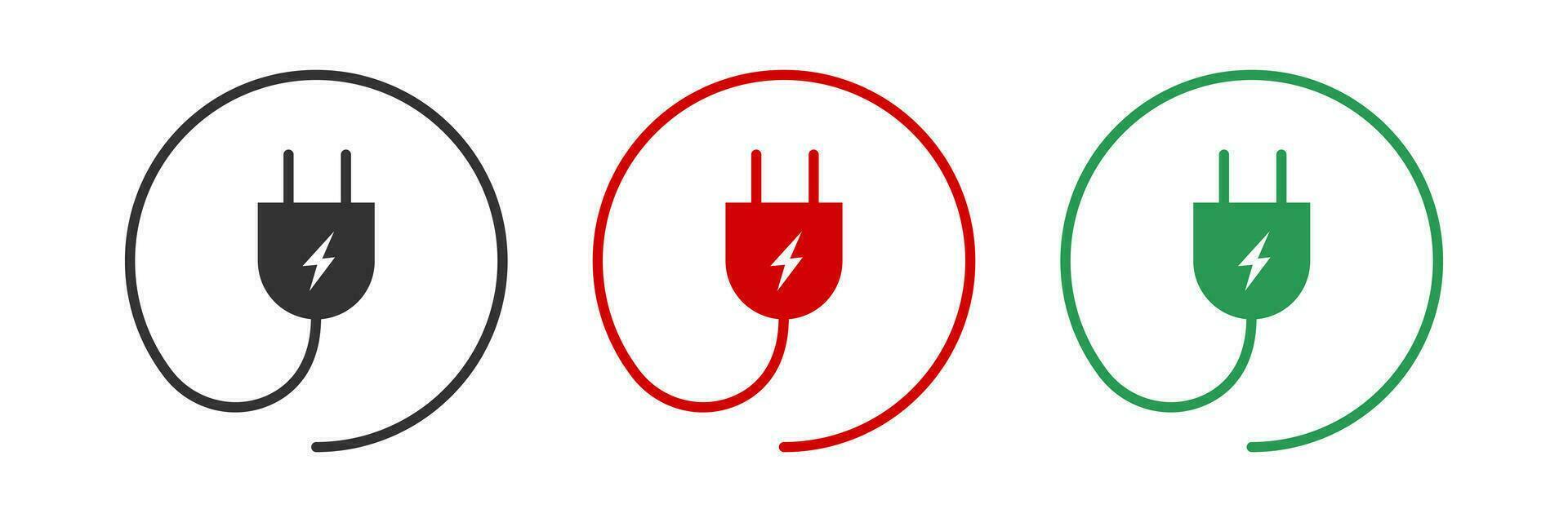 eléctrico enchufe icono. negro, rojo, verde cable símbolo. firmar toma de corriente energía cable vector. vector