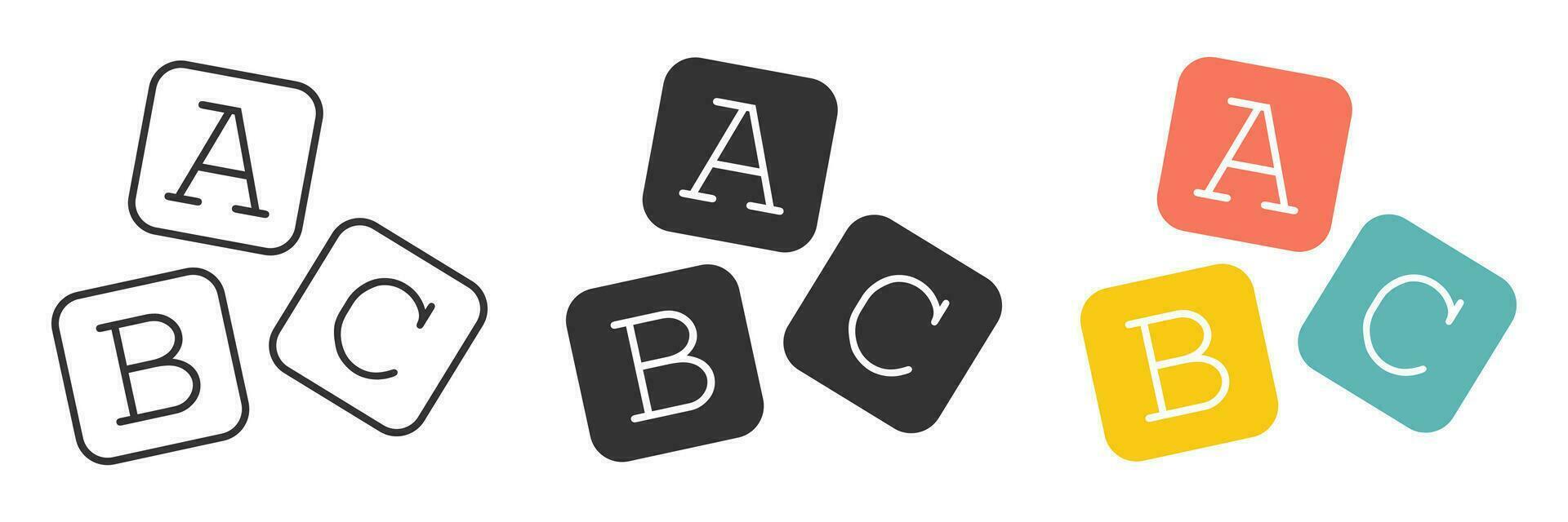 de madera alfabeto cubitos con a B C letras icono. niños juegos símbolo. firmar aprendizaje bloques bebé vector. vector