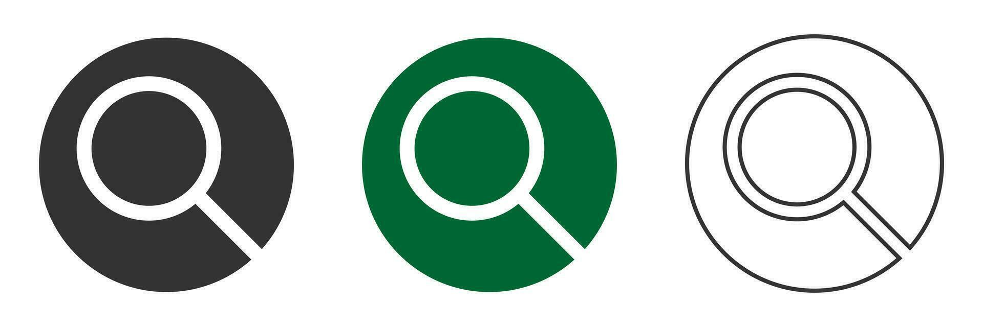 Search  icon. Black, green, white magnifying glass symbol. Sign app button vector. vector