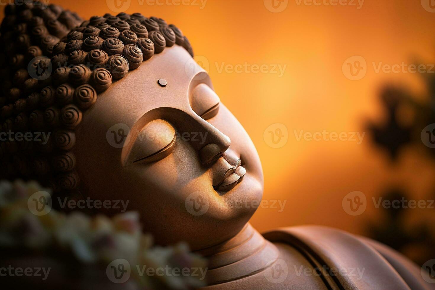 AI generated closeup of Buddha statue in buddhist temple photo