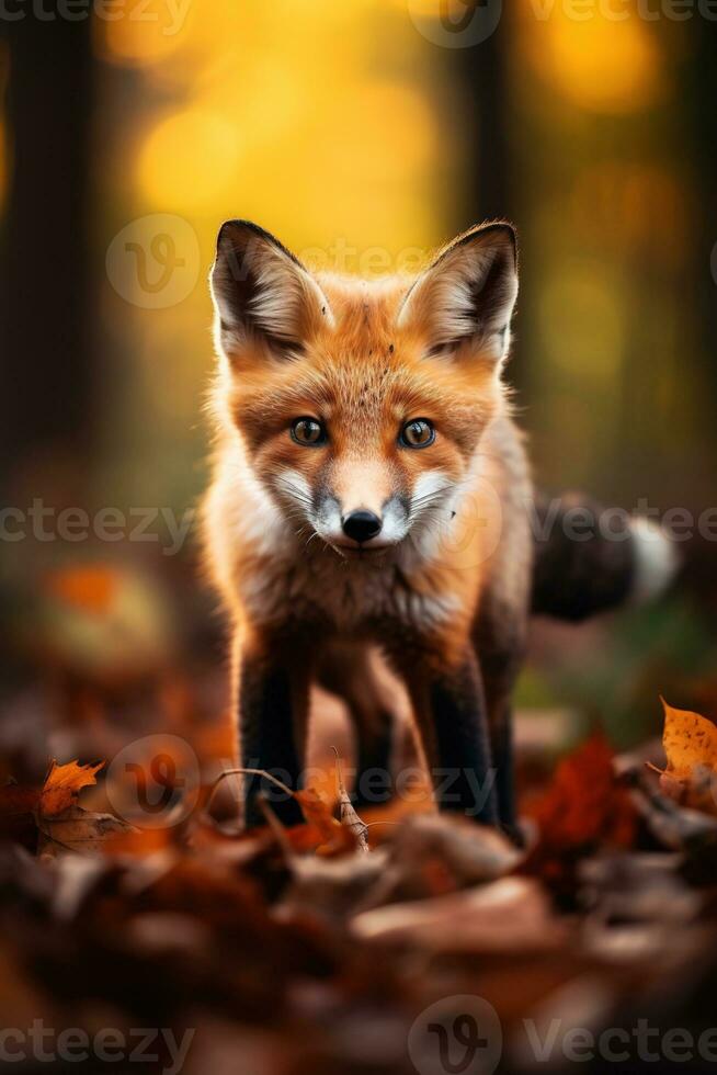 AI generated Red fox in the autumn forest. Beautiful wild animal in nature. photo