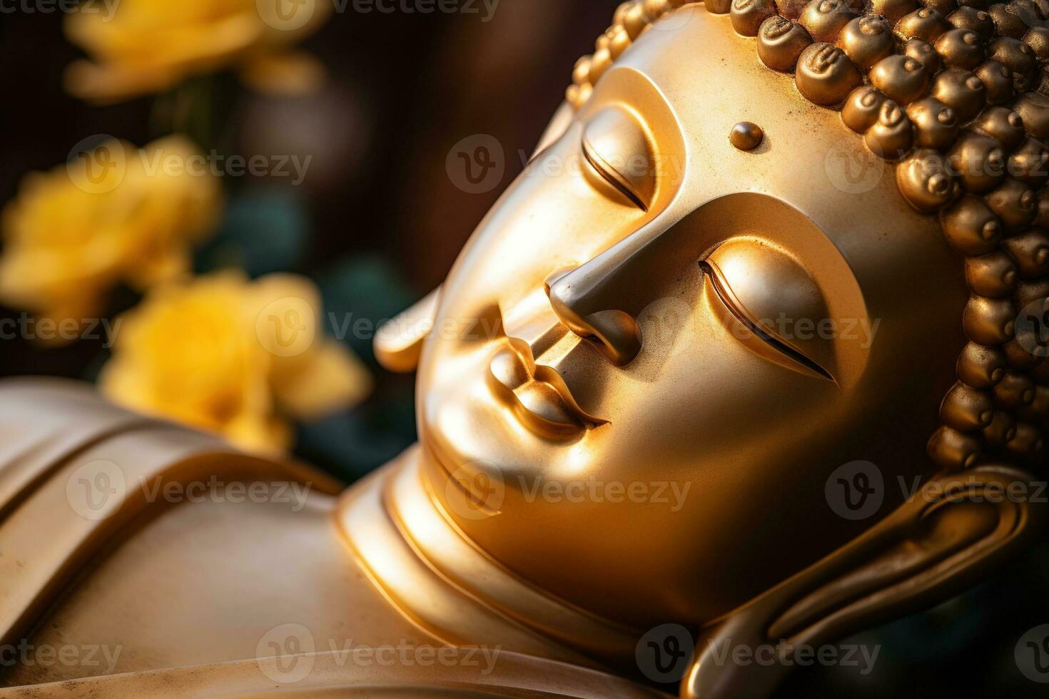 AI generated closeup of Buddha statue in buddhist temple photo