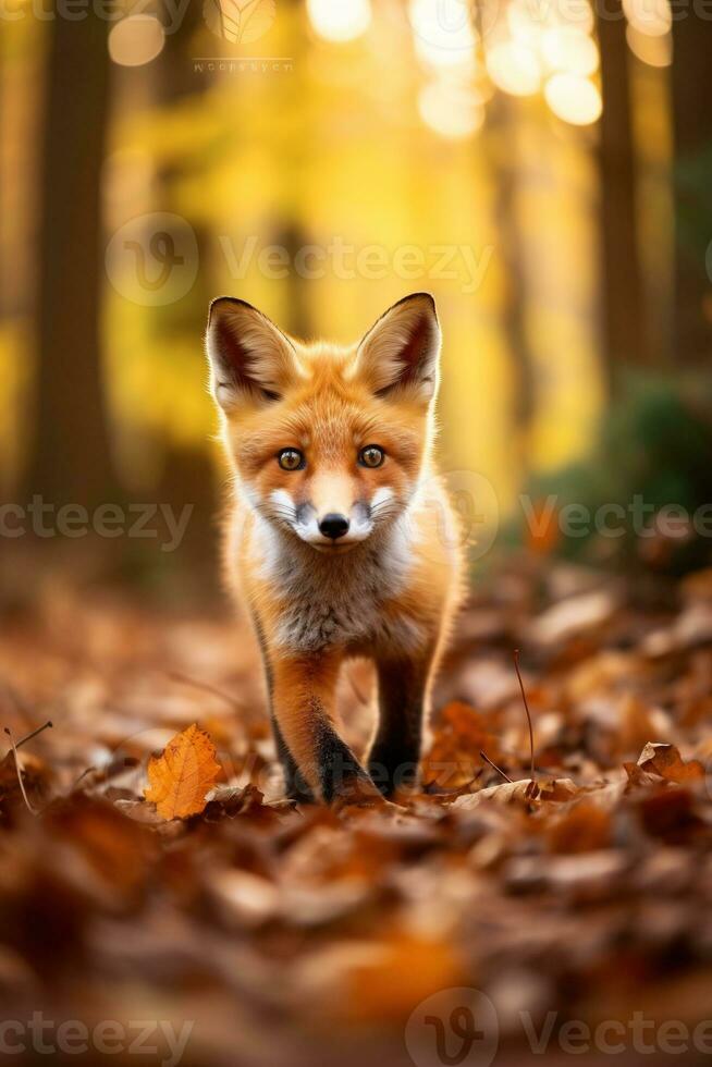 AI generated Red fox in the autumn forest. Beautiful wild animal in nature. photo