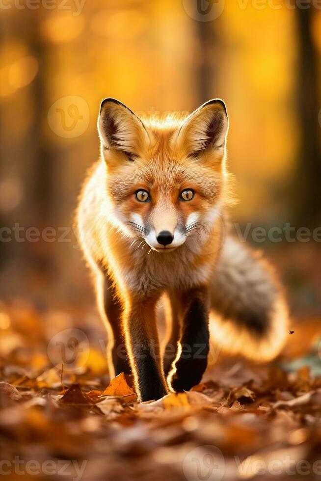 AI generated Red fox in the autumn forest. Beautiful wild animal in nature. photo