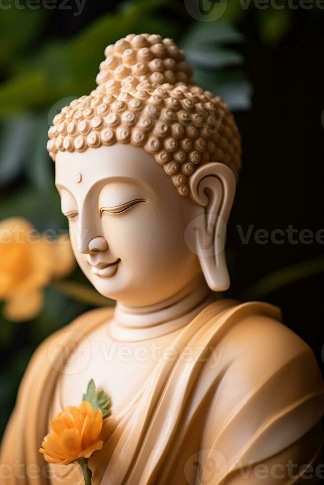 AI generated closeup of Buddha statue in buddhist temple photo