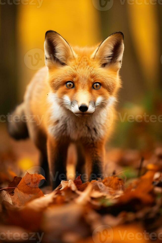 AI generated Red fox in the autumn forest. Beautiful wild animal in nature. photo