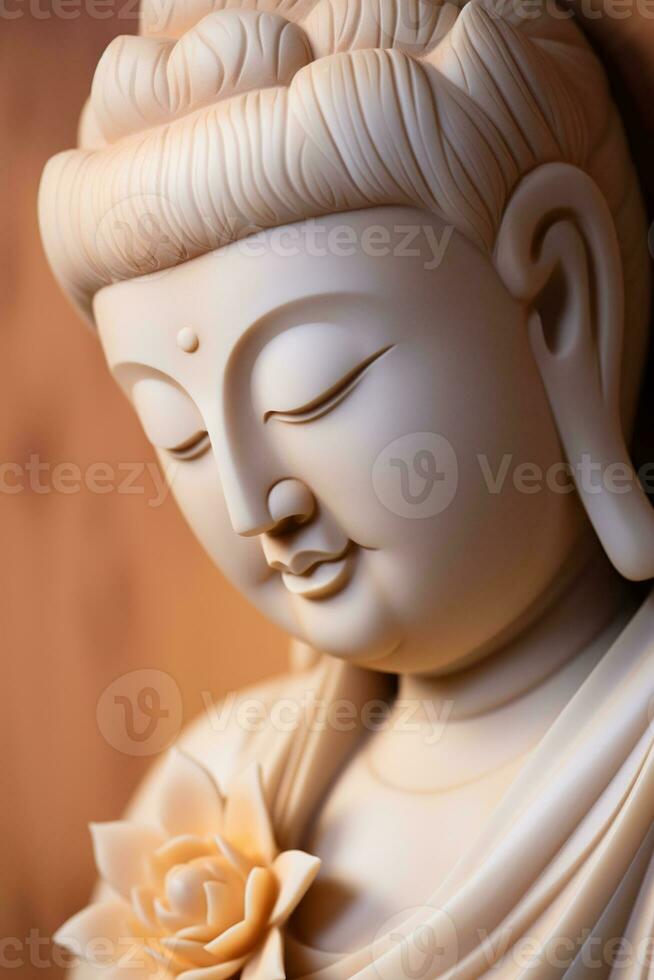 AI generated closeup of Buddha statue in buddhist temple photo