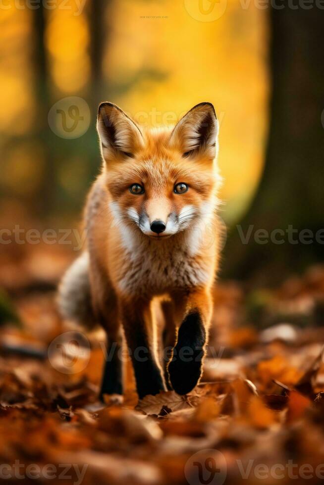 AI generated Red fox in the autumn forest. Beautiful wild animal in nature. photo