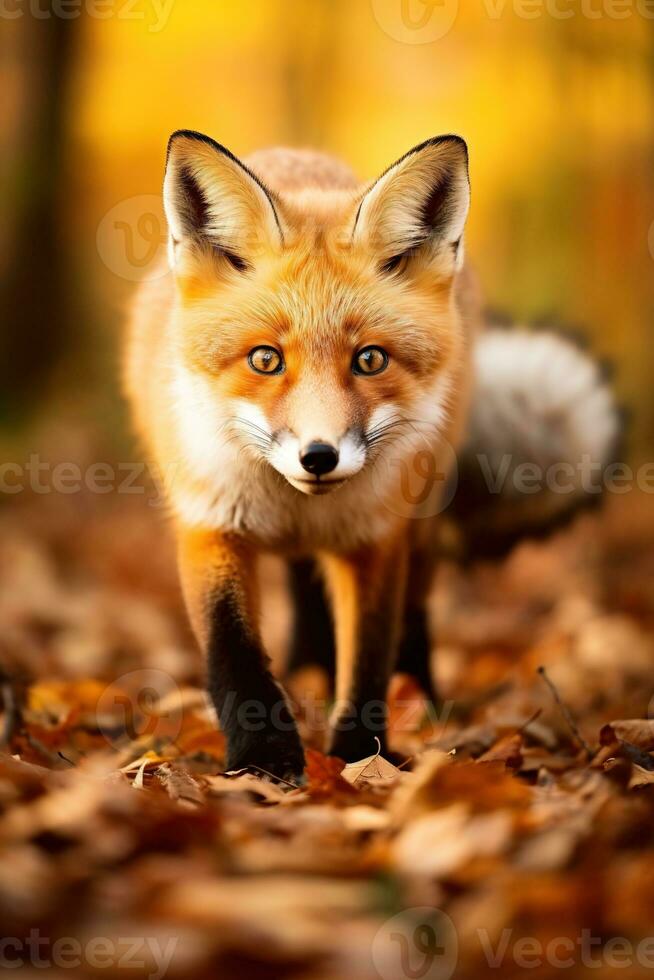 AI generated Red fox in the autumn forest. Beautiful wild animal in nature. photo