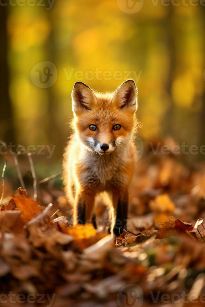 AI generated Red fox in the autumn forest. Beautiful wild animal in nature. photo