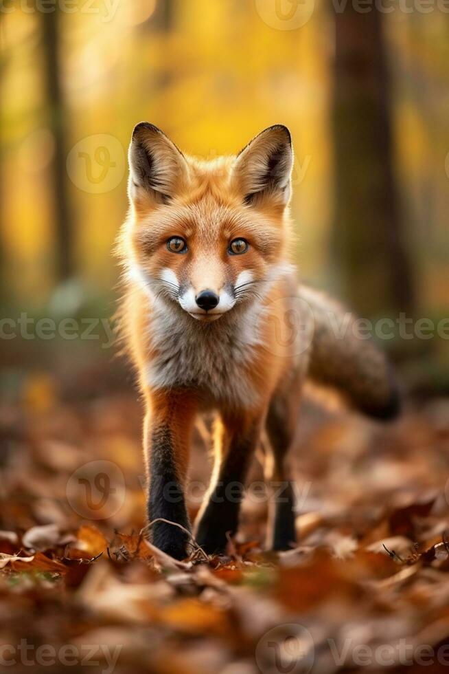 AI generated Red fox in the autumn forest. Beautiful wild animal in nature. photo