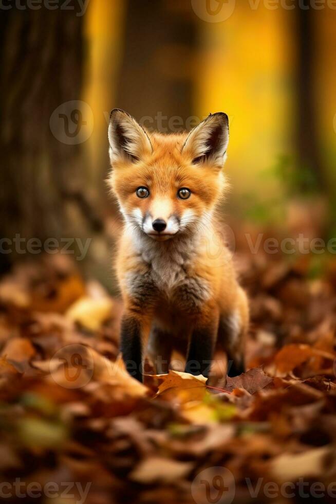 AI generated Red fox in the autumn forest. Beautiful wild animal in nature. photo