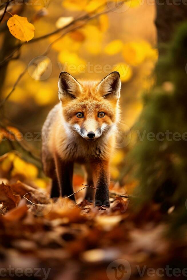 AI generated Red fox in the autumn forest. Beautiful wild animal in nature. photo