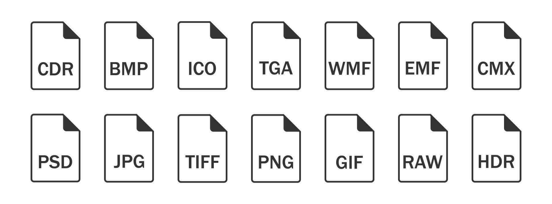 File formats icon set. Documents group types html symbol. Sign computer elements vector. vector