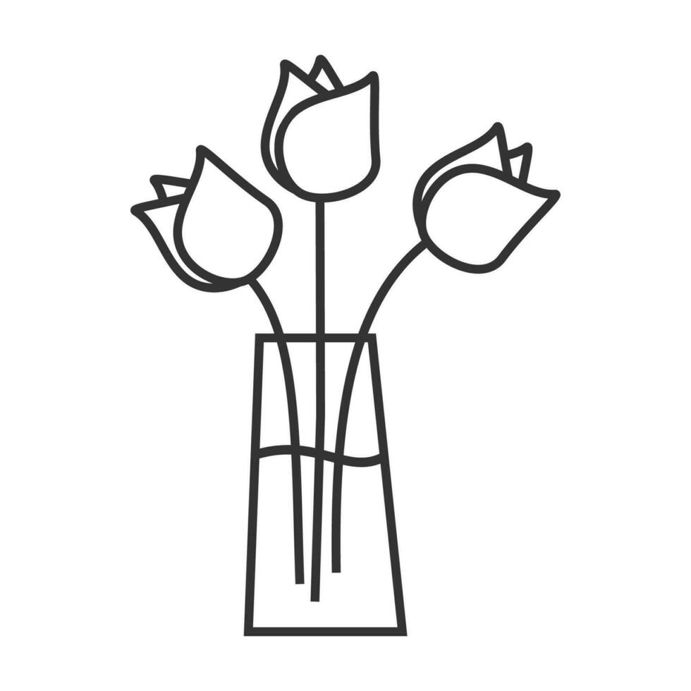 florero con flores icono. ramo de flores de tulipanes en un vaso símbolo. firmar maceta vector. vector