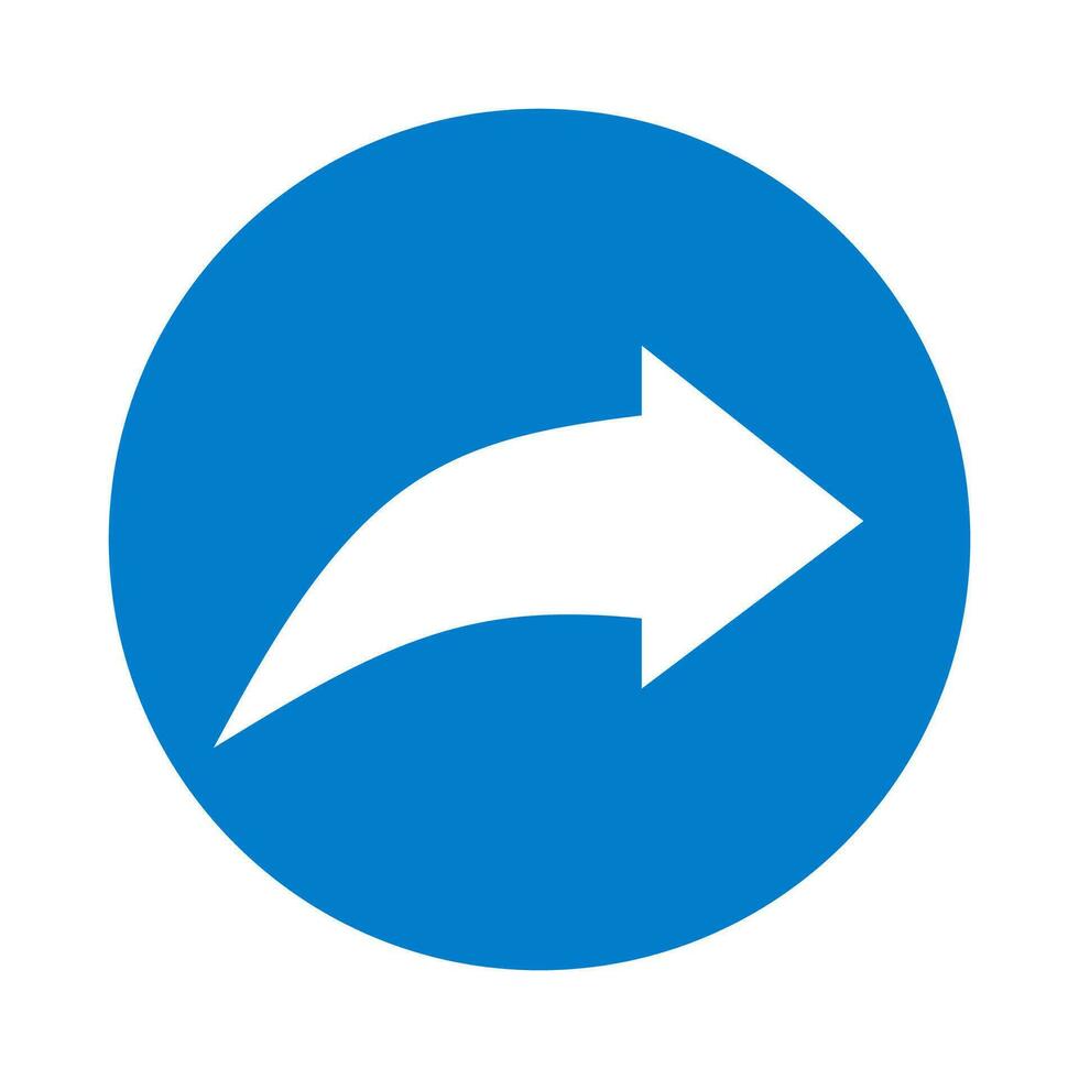 Curved rigth  arrow icon. Blue next mark pointer symbol. Sign app button vector. vector
