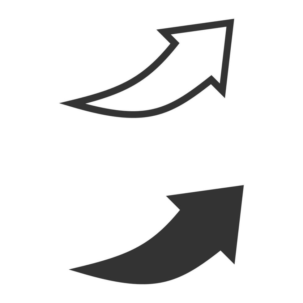 Curved up arrow icon. Black and white upward pointer symbol. Sign app button vector. vector