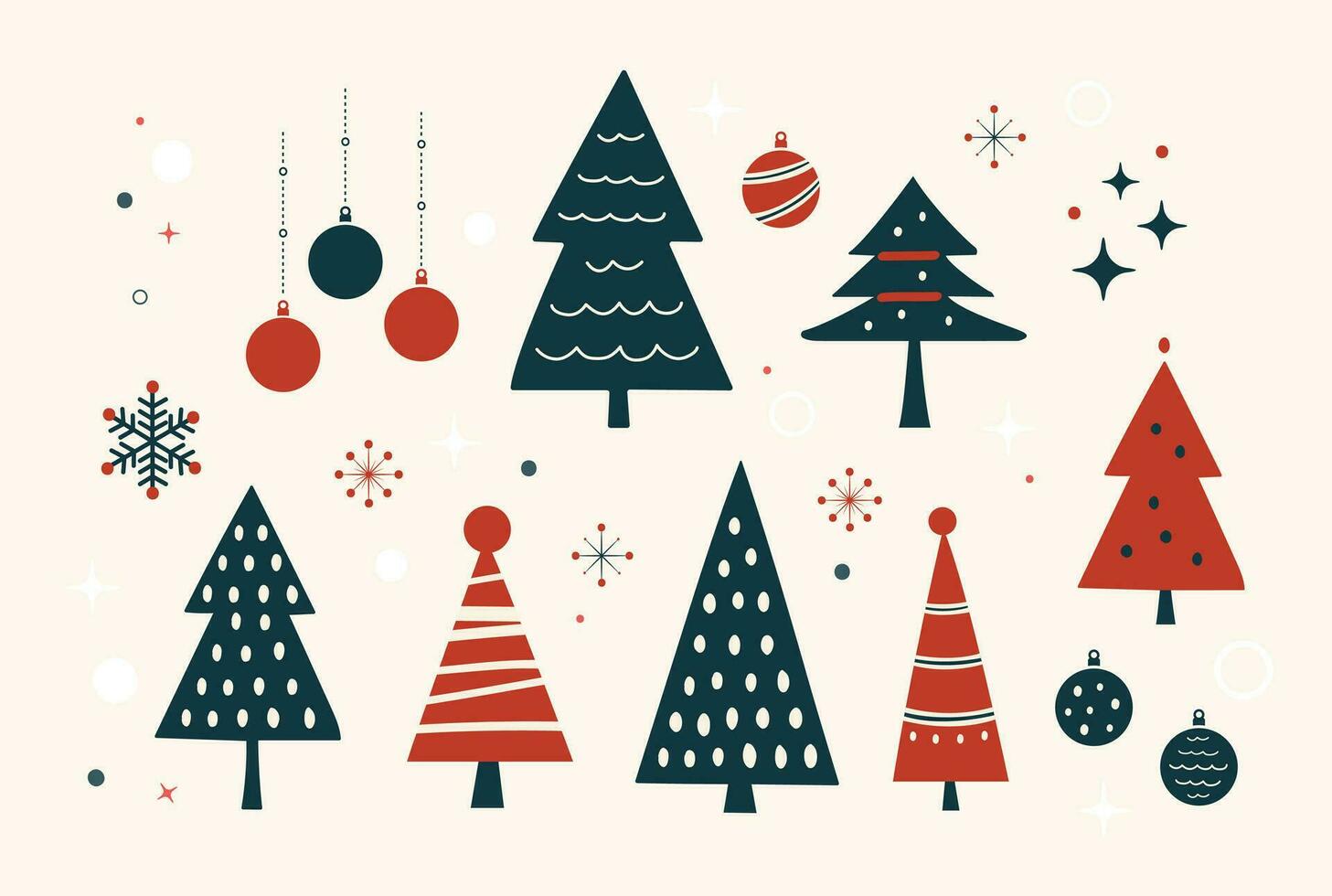 Set of minimal Christman tree elements vector illustration