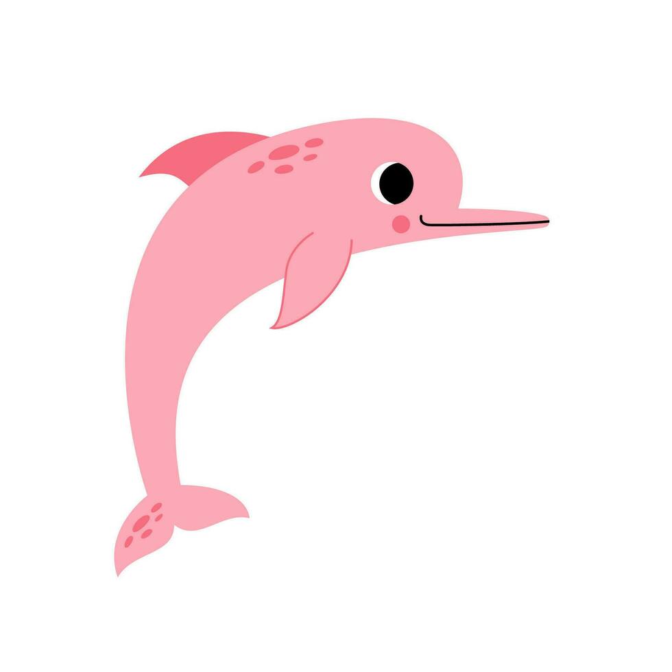 Vector illustration of cute cartoon pink river dolphin isolated on white background.