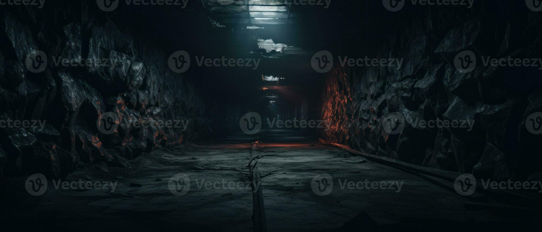 AI generated Eerie ambiance in a dimly lit tunnel, featuring intricate pipes. AI generative. photo