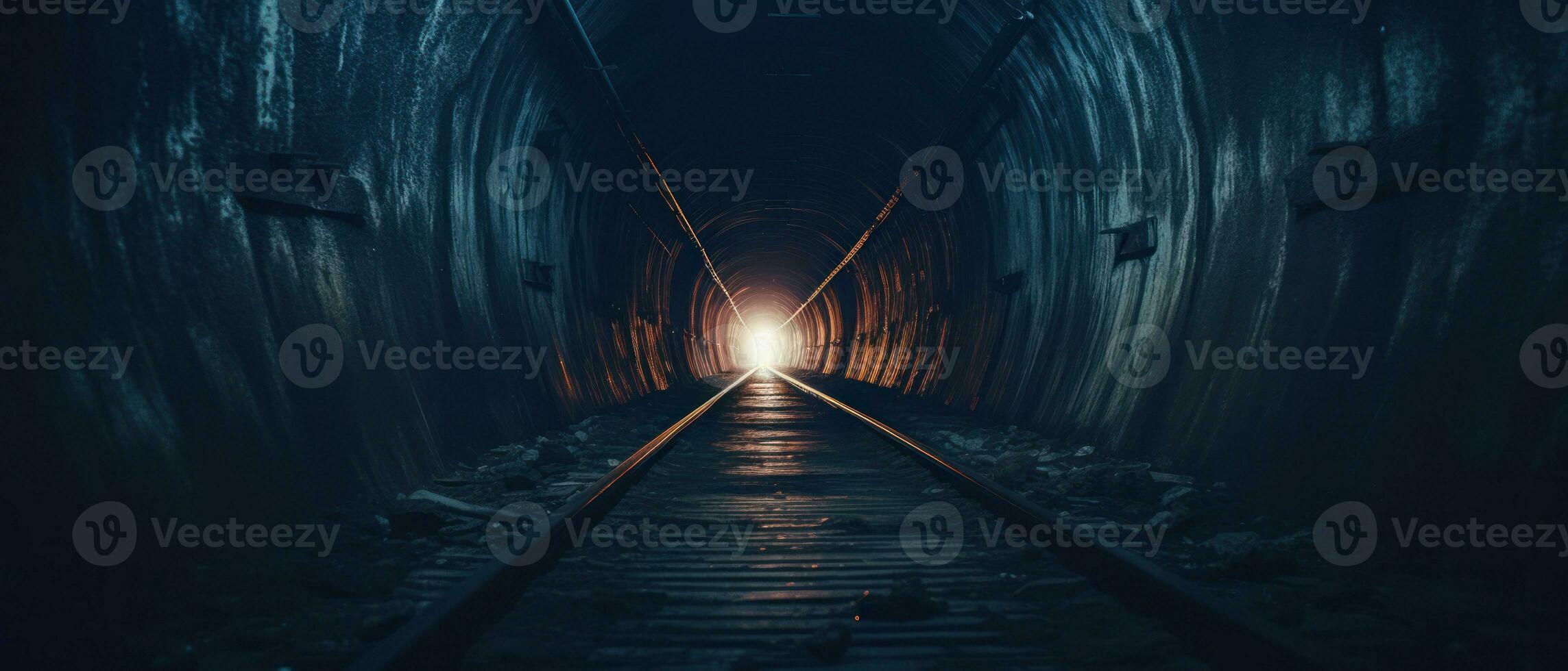 AI generated Eerie ambiance in a dimly lit tunnel, featuring intricate pipes. AI generative. photo