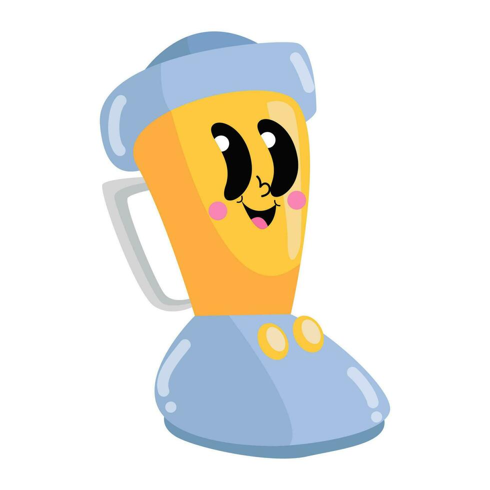dibujos animados ilustración de un licuadora con un cara y un sonrisa vector