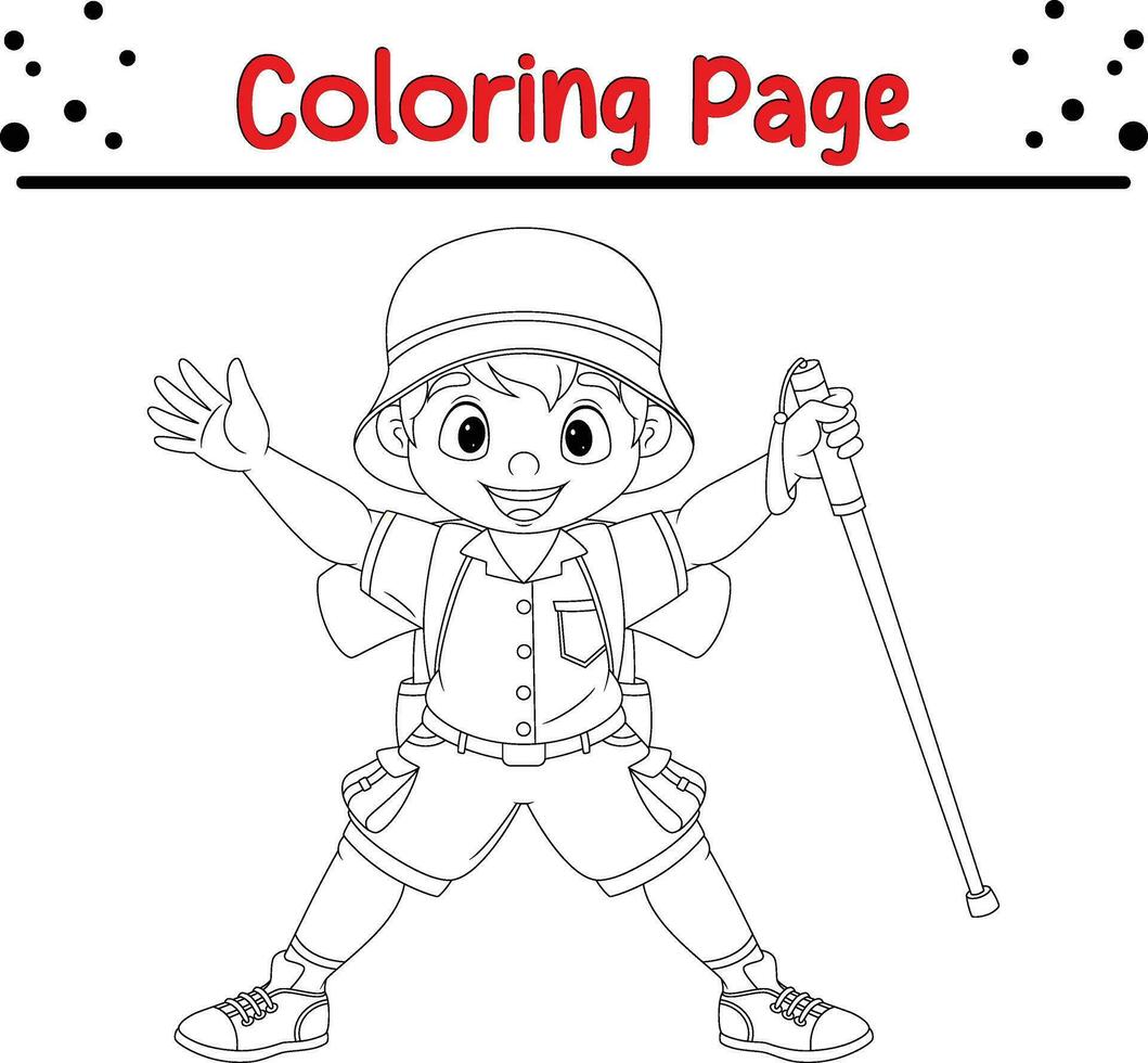 hiker boy coloring page for children vector