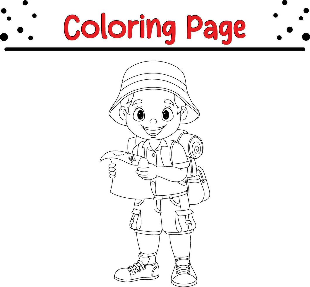 hiker boy coloring page for children vector