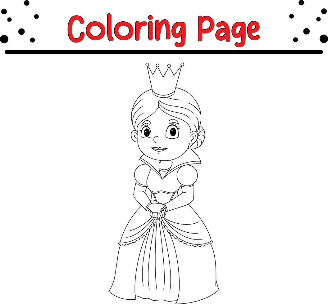 beautiful princess coloring book page for children vector