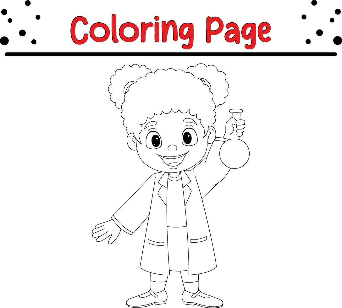 girl scientist holding test tubes coloring page vector