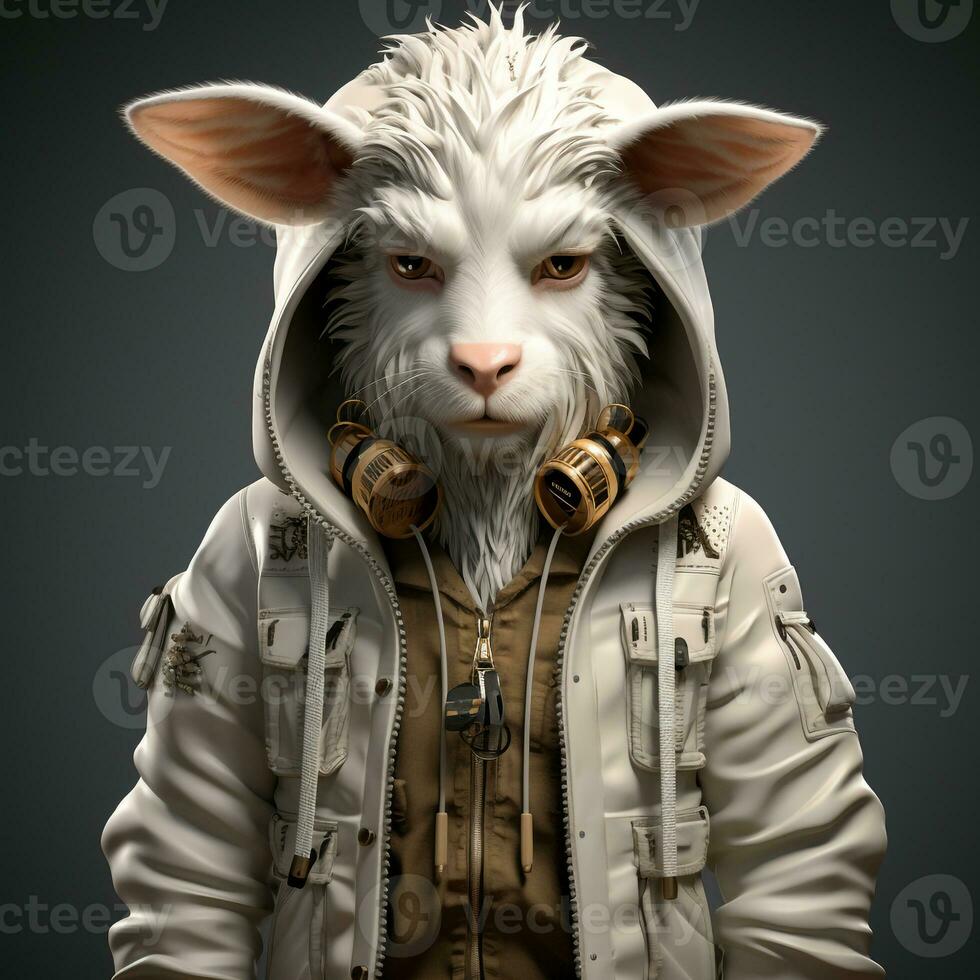 AI generated 3d goat wearing clothes photo